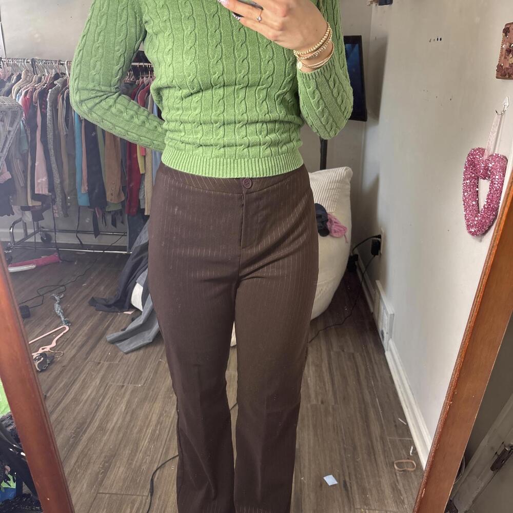 y2k office siren brown pin stripe trousers‎